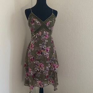 White House Black Market Olive Floral High Low Dress